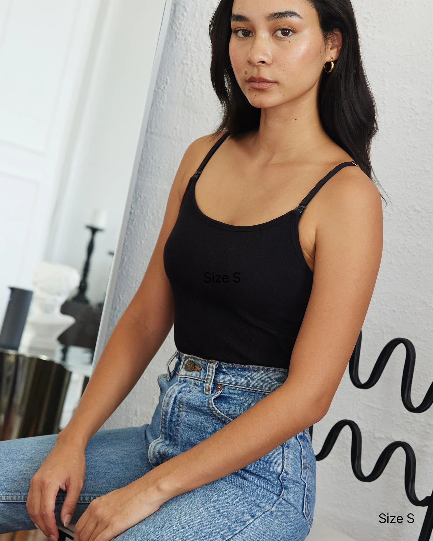 Soft Ribbed Nursing Tank - Black