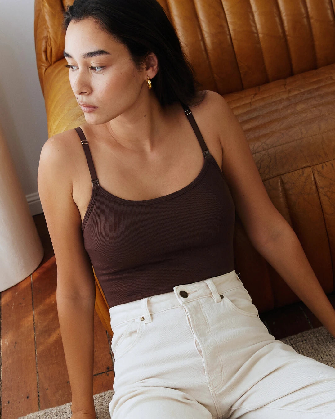 Soft Ribbed Nursing Tank - Cocoa Brown