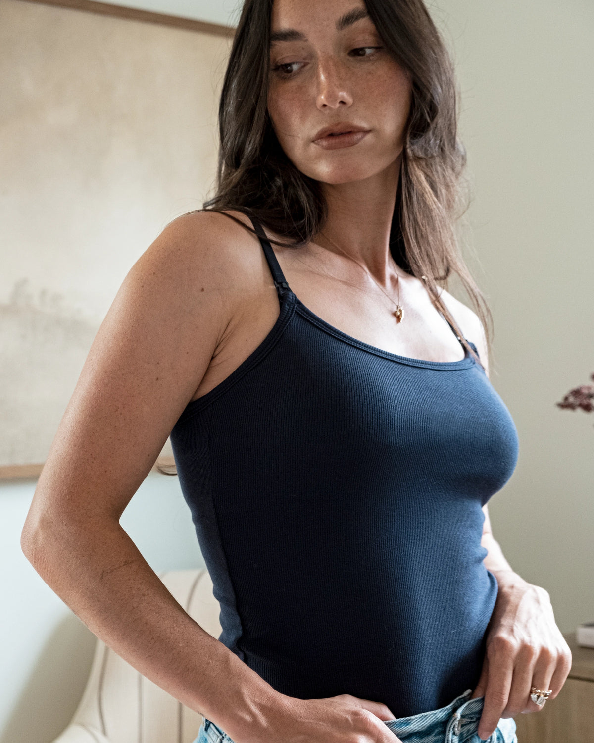 Soft Ribbed Nursing Tank - True Navy